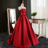 Satin Scoop Floor Length Ball Prom Dress , Dark Red Sweet 16 Gown